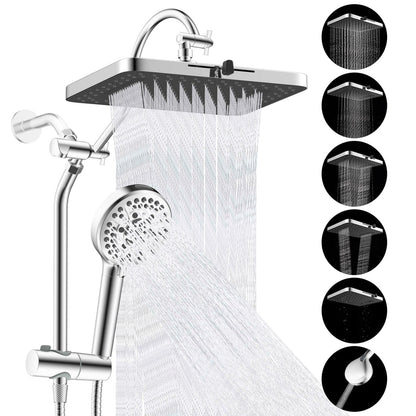 Aqua Lume Upgraded 13'' Shower Head Combo, High Pressure 5 Spray Rainfall Showerhead with 10 Spray Modes Handheld, All Metal 3-way Diverter Shower Arm, 71'' Hose and Holder