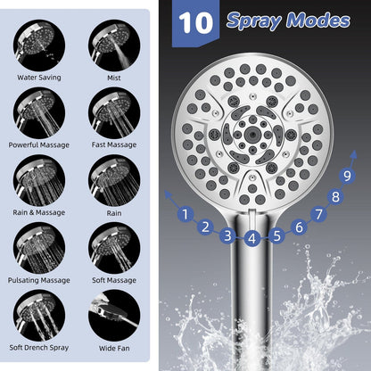 Aqua Lume Upgraded 13'' Shower Head Combo, High Pressure 5 Spray Rainfall Showerhead with 10 Spray Modes Handheld, All Metal 3-way Diverter Shower Arm, 71'' Hose and Holder