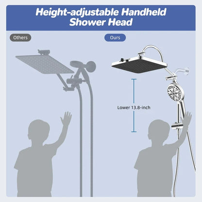 Aqua Lume Upgraded 13'' Shower Head Combo, High Pressure 5 Spray Rainfall Showerhead with 10 Spray Modes Handheld, All Metal 3-way Diverter Shower Arm, 71'' Hose and Holder